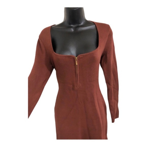 Abercrombie & Fitch brown zip front long sleeve sweater knit dress size medium - Picture 5 of 11